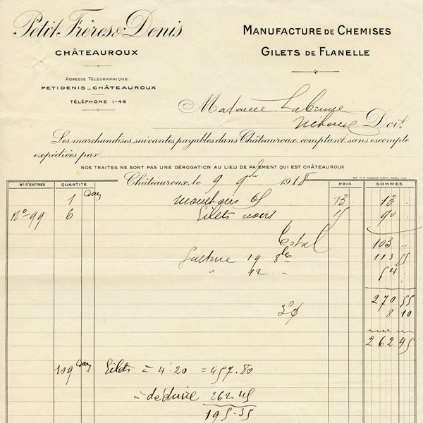 Free vintage clip art French invoice Petit Freres Denis