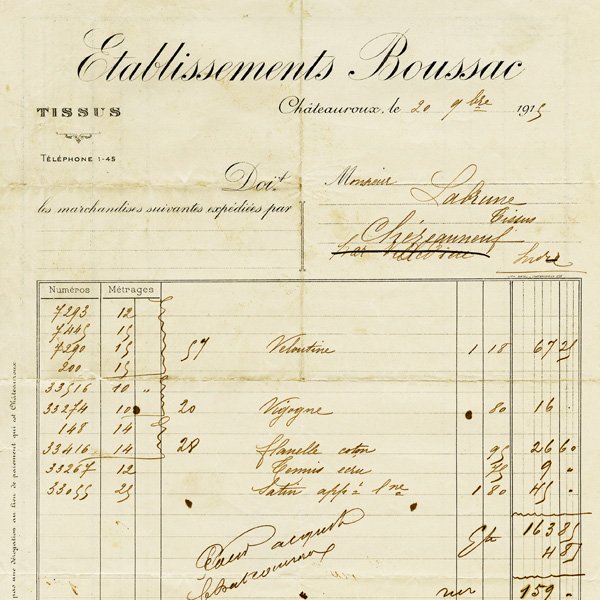 Free vintage clip art French invoice Establissements Boussac