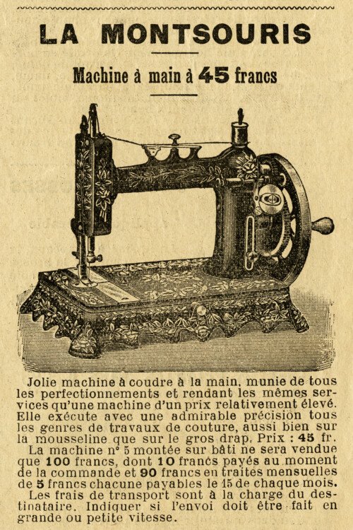 Free vintage clip art sewing machine French magazine advertisement