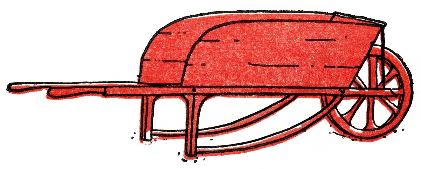red wheelbarrow illustration, free digital graphics, wheelbarrow digital image, garden clipart, vintage clip art wheelbarrow