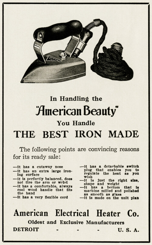 Free vintage clip art American Beauty iron magazine advertisement