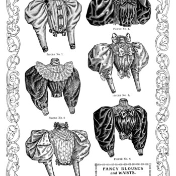 Victorian fashion, antique ladies blouse, 1895 woman's clothing, vintage shirt clip art, black and white fashion clipart