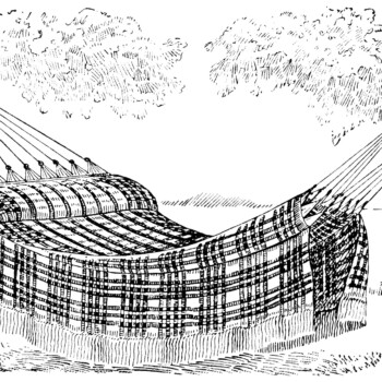 vintage hammock clip art, black and white clipart, vintage summer graphics, old fashioned plaid hammock, outdoor bed illustration