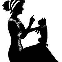 Free vintage clip art silhouette of lady teaching dog