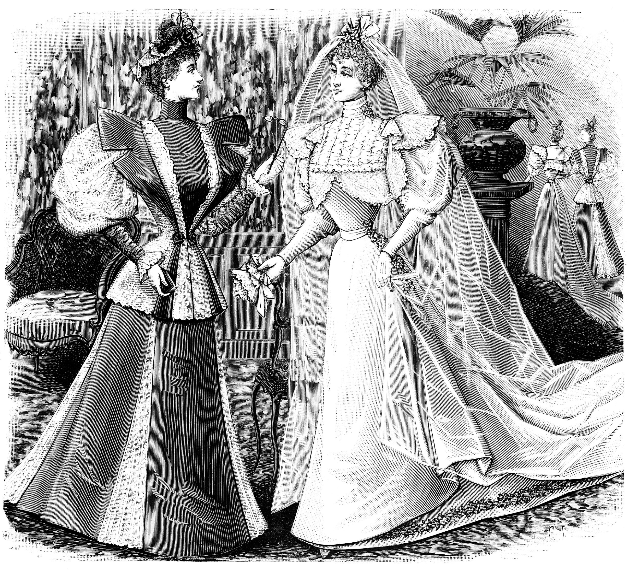 vintage bride, antique bride engraving, French bride illustration, free vintage image, old fashioned wedding graphics, vintage wedding clip art