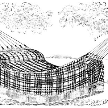 vintage hammock clip art, black and white clipart, vintage summer graphics, old fashioned plaid hammock, outdoor bed illustration