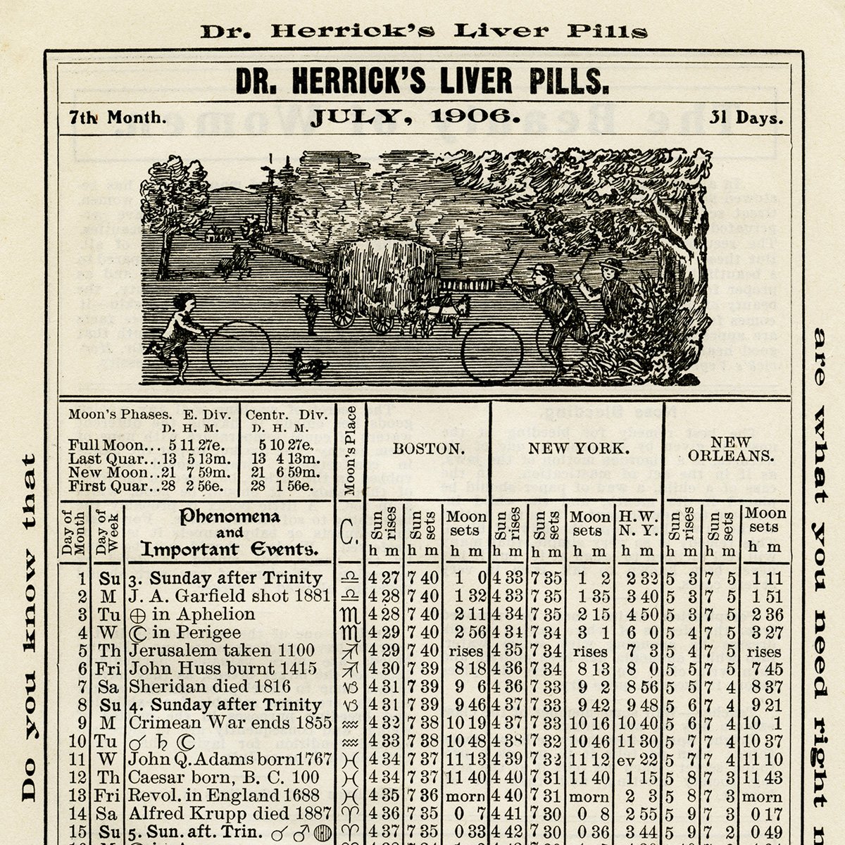 Herrick's Almanac July 1906 free printable vintage ephemera