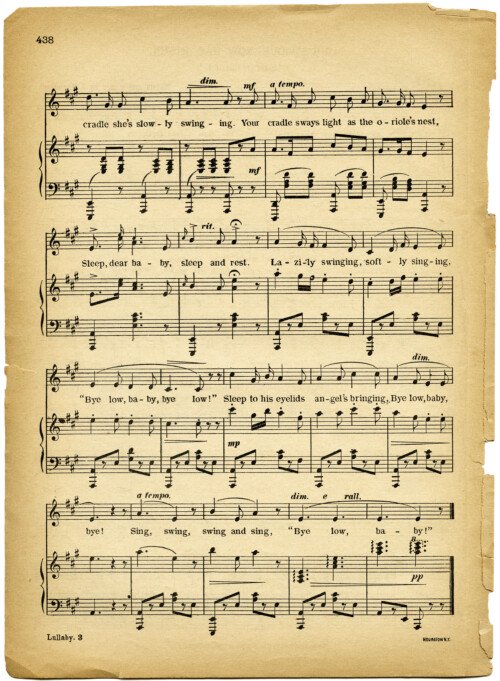 lullaby sheet music, vintage lullaby, margaret tuggle, shabby aged paper, free digital sheet music