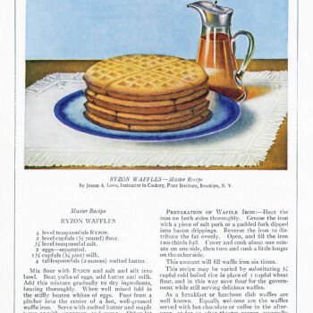 ryzon waffle recipe, old fashioned waffles, antique cookbook page, vintage breakfast image, plate of waffles clip art