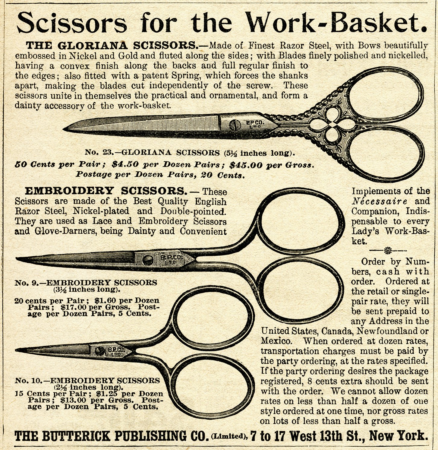 vintage sewing clip art, clipart scissors, old magazine advertisement, work basket scissors ad, free vintage image
