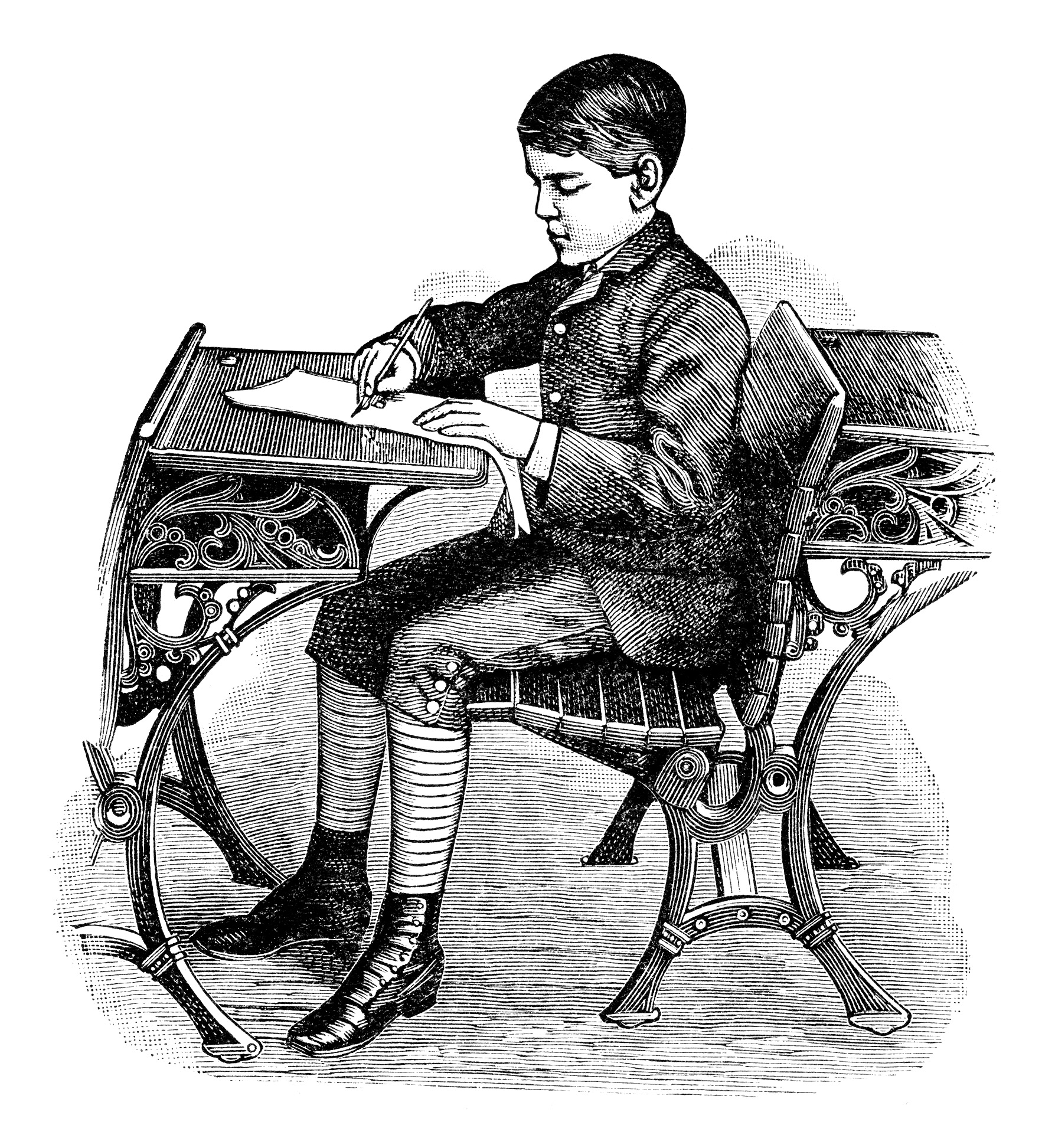 Free vintage image Victorian school boy sitting at desk clip art illustration