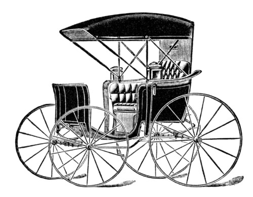 horse drawn carriage clip art, vintage transportation image, black and white buggy clipart, antique magazine advertisement, free digital carriage graphics 