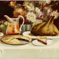 ellen clapsaddle, free vintage digital postcard, old thanksgiving image, turkey dinner illustration, old fashioned food clipart