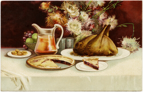 ellen clapsaddle, free vintage digital postcard, old thanksgiving image, turkey dinner illustration, old fashioned food clipart 