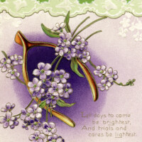 Free vintage clip art wishbone flowers green purple postcard