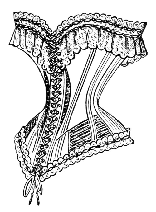 antique french corset image, vintage corset clipart, black and white clip art, victorian ladies fashion, old magazine ad