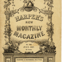 harpers new monthly magazine, aged book cover, shabby digital page, old paper image, antique yellowed vintage ephemera