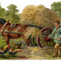 victorian clip art, vintage farm clipart, farmer stooking hay, horse and wagon image, old fashioned farm graphics