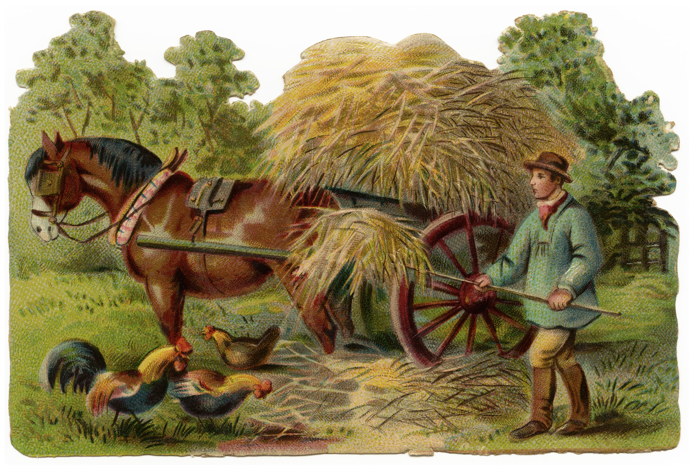 victorian clip art, vintage farm clipart, farmer stooking hay, horse and wagon image, old fashioned farm graphics