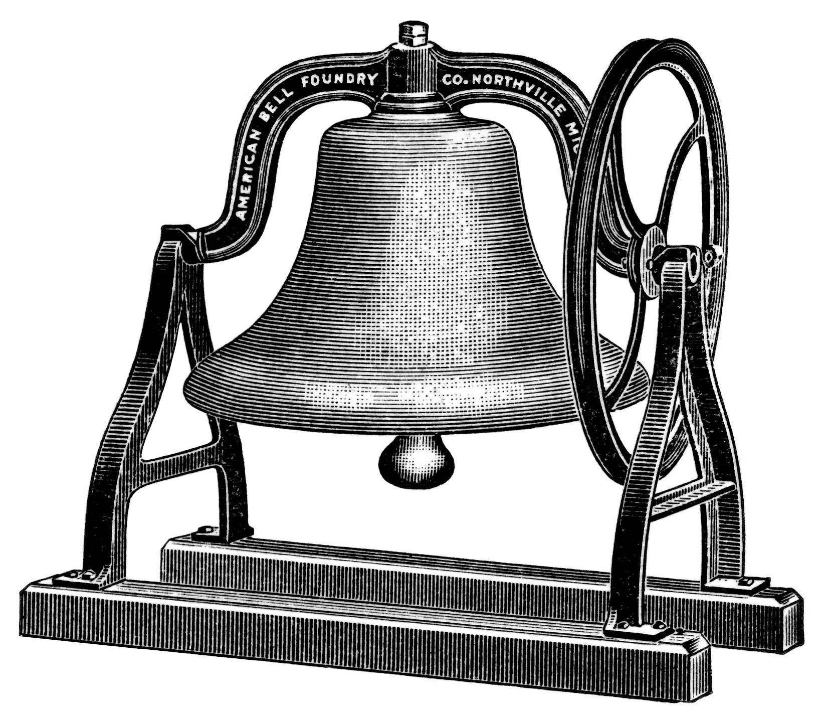 vintage clipart school bell, old school graphics, black and white clip art, antique school bell illustration, free school printable image