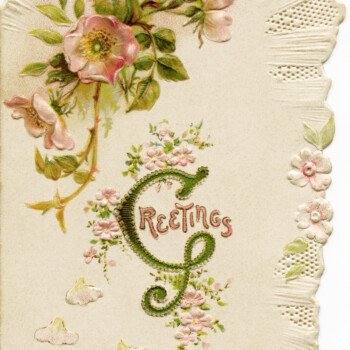 Victorian Christmas card, vintage pink flower image, antique floral graphics, printable greeting card, digital download Christmas