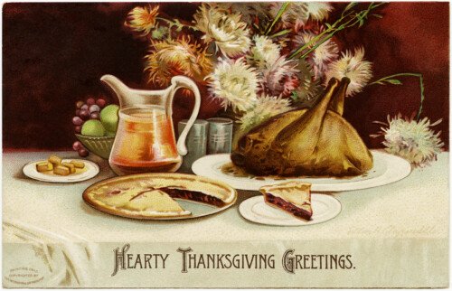 ellen clapsaddle, free vintage digital postcard, old thanksgiving image, turkey dinner illustration, old fashioned food clipart 