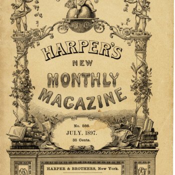 harpers new monthly magazine, aged book cover, shabby digital page, old paper image, antique yellowed vintage ephemera