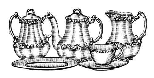 Free vintage tea set clip art illustration