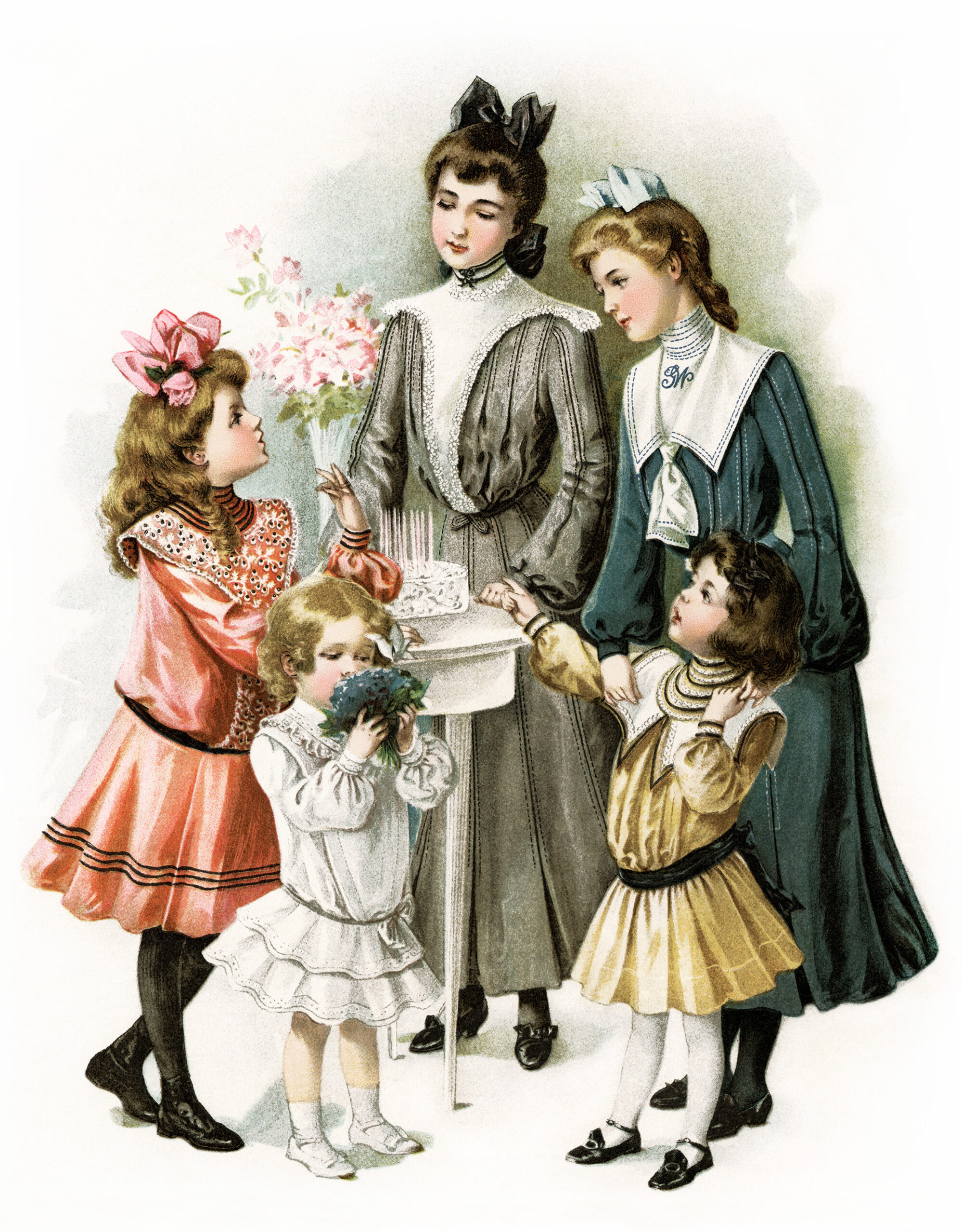 Victorian children image, antique girls fashion, old fashioned birthday party, vintage party clipart, printable children graphics