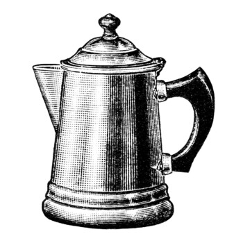vintage coffee pot clipart, old fashioned coffee maker, black and white clip art, free digital graphics, antique catalog listing