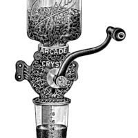arcade crystal coffee mill, vintage coffee grinder image, black and white coffee clip art, antique magazine advertisement, free vintage coffee graphics