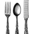 vintage cutlery clipart, black and white clip art, old fashioned spoon fork knife image, antique silverware pattern illustration, kitchen printable