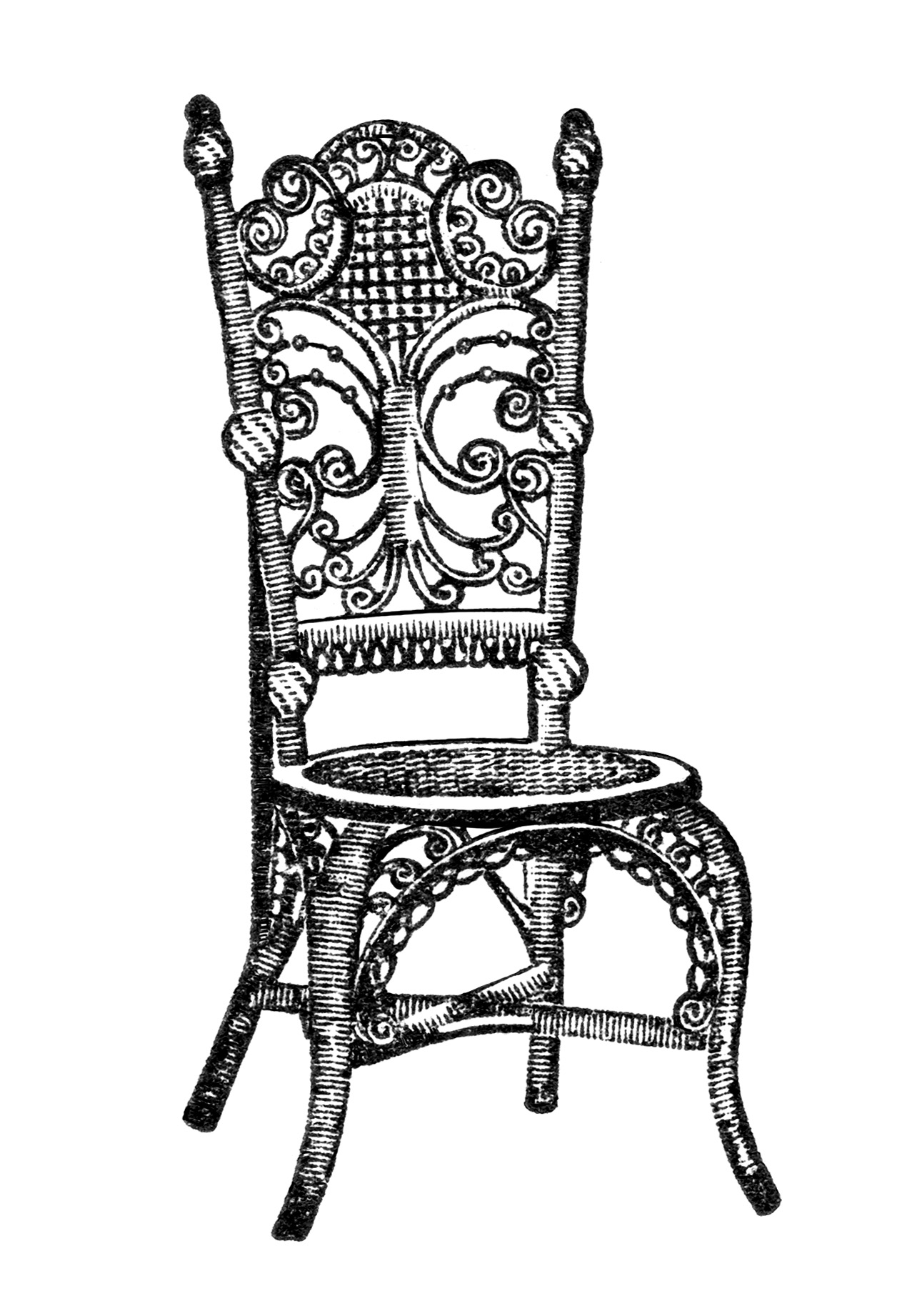 vintage chair clipart, old fashioned parlor chair, antique chair image, black and white clip art, printable furniture graphics