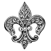 vintage brooch clipart, fleur de lis clip art, antique brooch with pearls, old fashioned jewelery image, victorian jewellery illustration