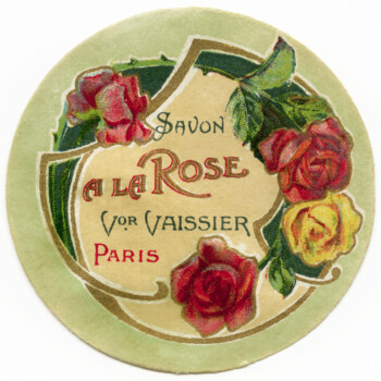 vintage French label, savon a la rose, free vintage digital ephemera, soap label with roses, old fashioned perfume sticker
