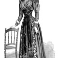 Victorian lady clip art, free black and white clipart, elegant vintage clothing image, 1900 ladies dress illustration, delineator magazine Victorian fashion