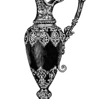 rhodian pitcher image, elegant vintage vase clipart, old fashioned mantle ornament, black and white clip art, antique jug illustration