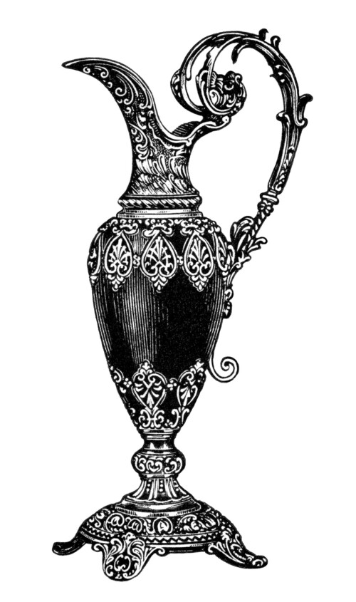 rhodian pitcher image, elegant vintage vase clipart, old fashioned mantle ornament, black and white clip art, antique jug illustration