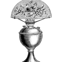 vintage lamp clip art, black and white clipart, Victorian lighting image, old fashioned table lamp illustration, antique lamp with globe graphic