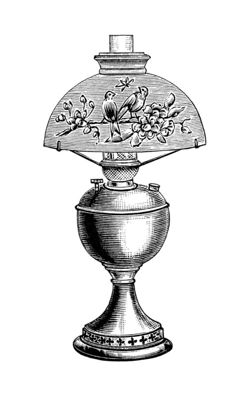 vintage lamp clip art, black and white clipart, Victorian lighting image, old fashioned table lamp illustration, antique lamp with globe graphic