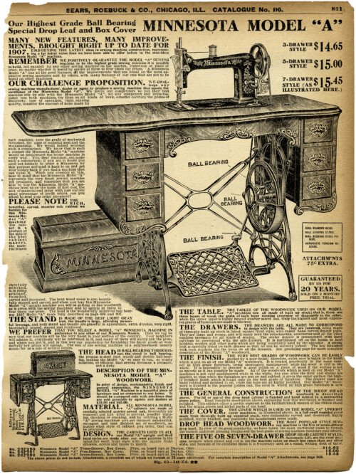 old catalogue page, vintage sewing clipart, black and white clip art, antique sewing machine image, aged digital paper graphics