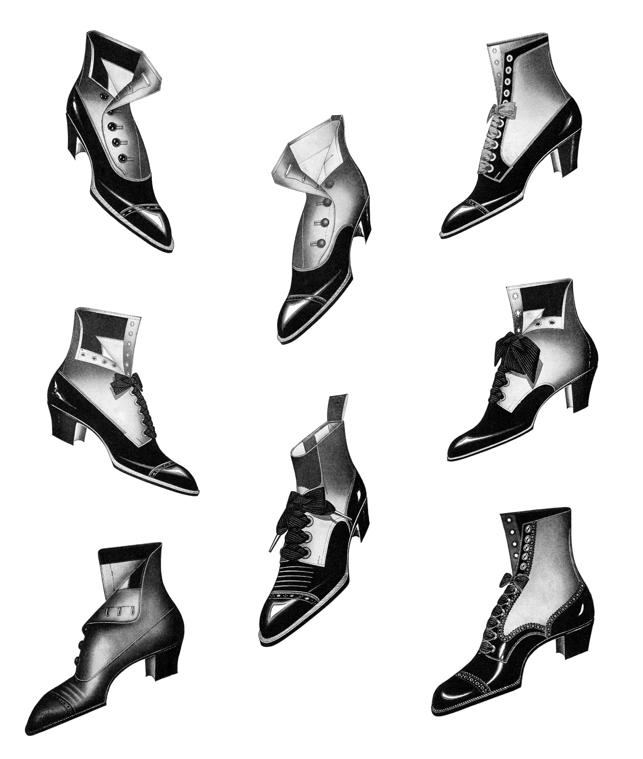old sears catalogue page, vintage shoe clipart, old fashioned footwear styles, antique ladies shoes image, victorian fashion illustration