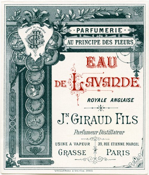 vintage French label, Jn Giraud Fils image, eau de lavande perfume label, antique beauty clipart, vintage French ephemera digital