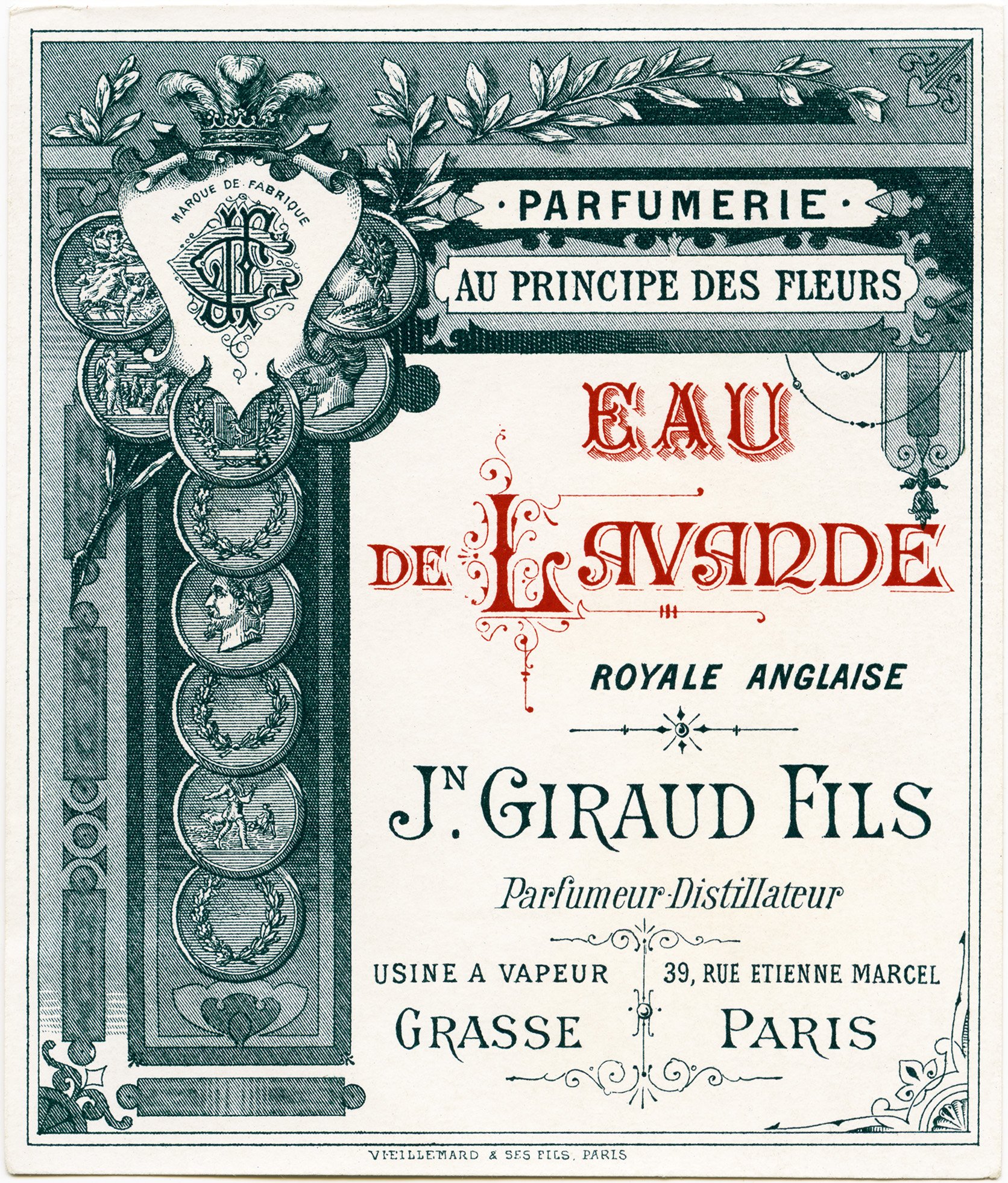 vintage French label, Jn Giraud Fils image, eau de lavande perfume label, antique beauty clipart, vintage French ephemera digital
