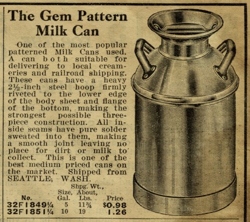 vintage milk can clip art, old fashioned milk container, antique catalogue ad, black and white clipart, gem pattern milk can image