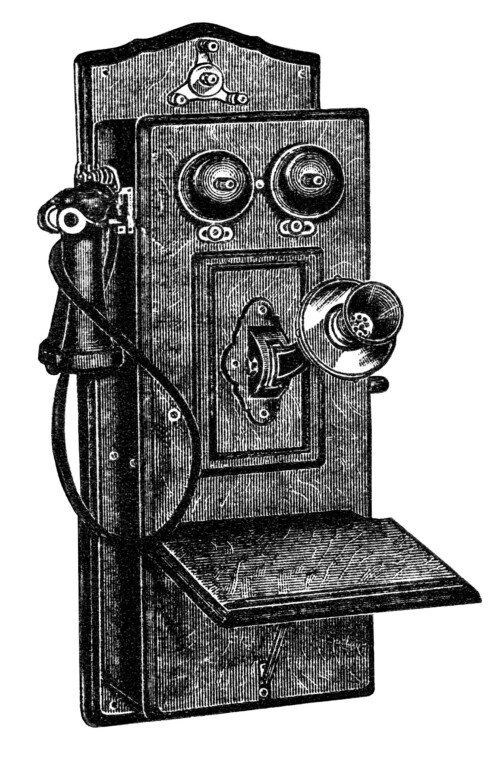 antique telephone clip art, black and white clipart, old phone illustration, old fashioned telephone image, old catalog phone listing