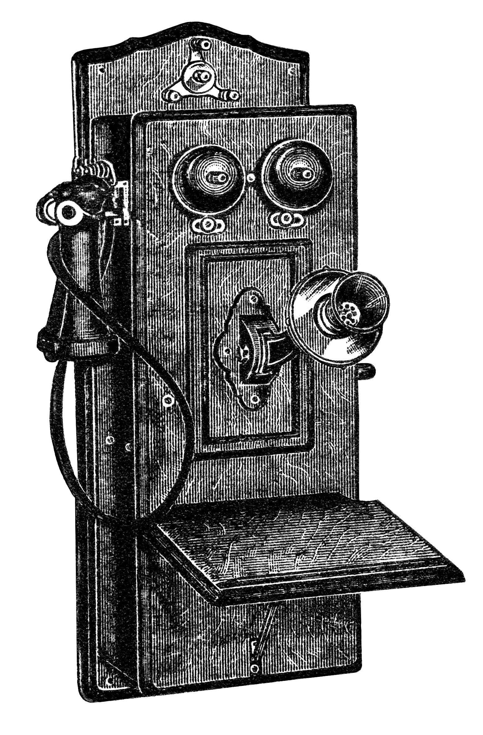antique telephone clip art, black and white clipart, old phone illustration, old fashioned telephone image, old catalog phone listing