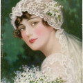 vintage bride image, c allan gilbert art, pictorial review april 1915, old fashioned wedding graphic, antique bridal illustration