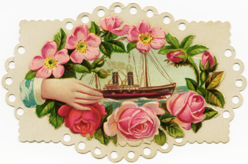 victorian calling card, free vintage ephemera, floral card download, flower hand ship graphic, old fashioned card image
