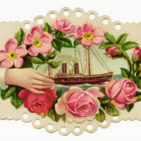 Free vintage clip art Victorian calling card hand pink roses ship